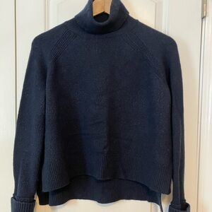 J Crew navy turtleneck cropped oversized crop wool sweater S
